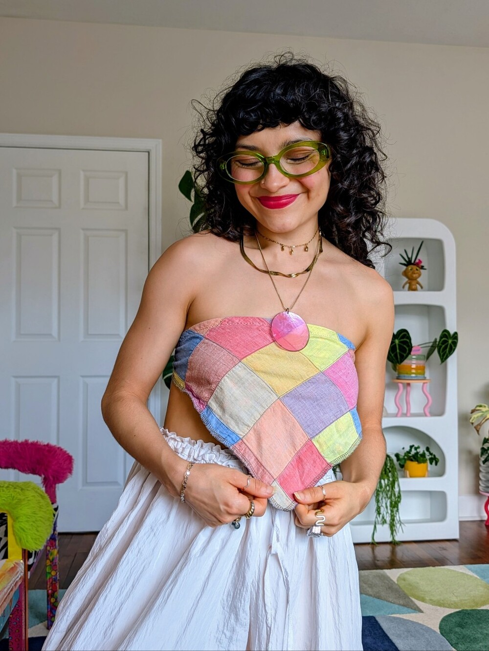Patchwork reversible headscarf top made by Picnic Wear